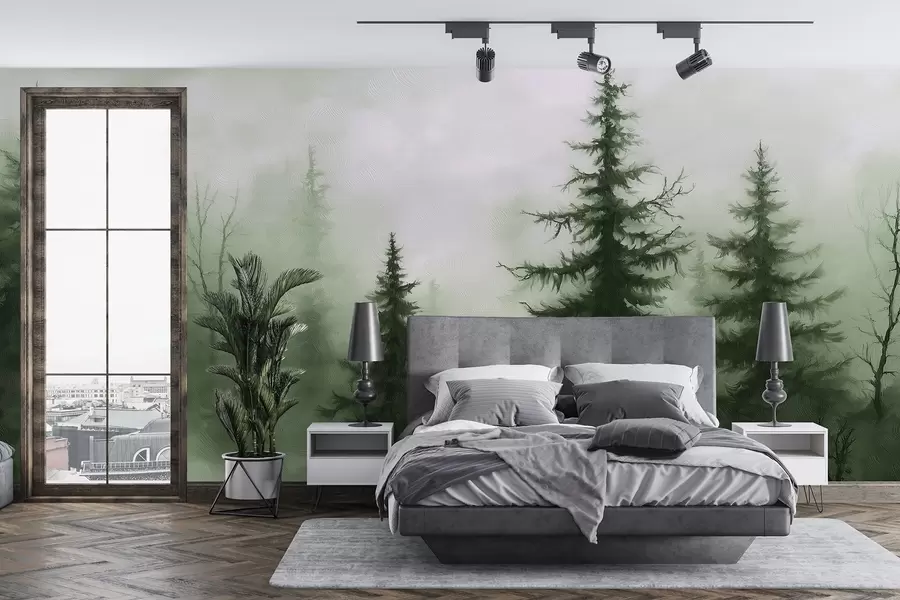 zidne murale Tamno zelena šuma, ulje na platnu, potezi kistom, priroda w02153v1