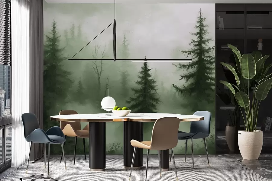zidne murale Tamno zelena šuma, ulje na platnu, potezi kistom, priroda w02153v1