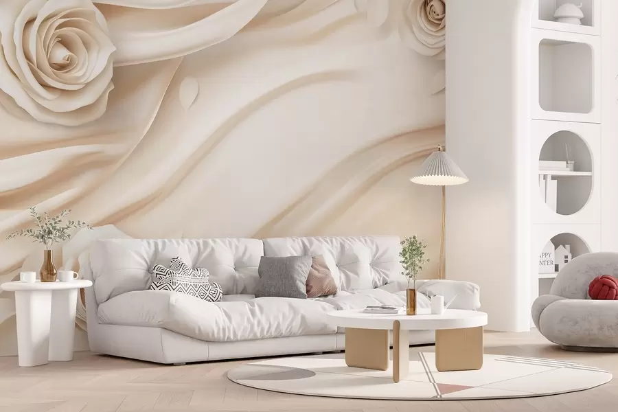 zidne murale Elegantna bež pozadina s ružama w02197
