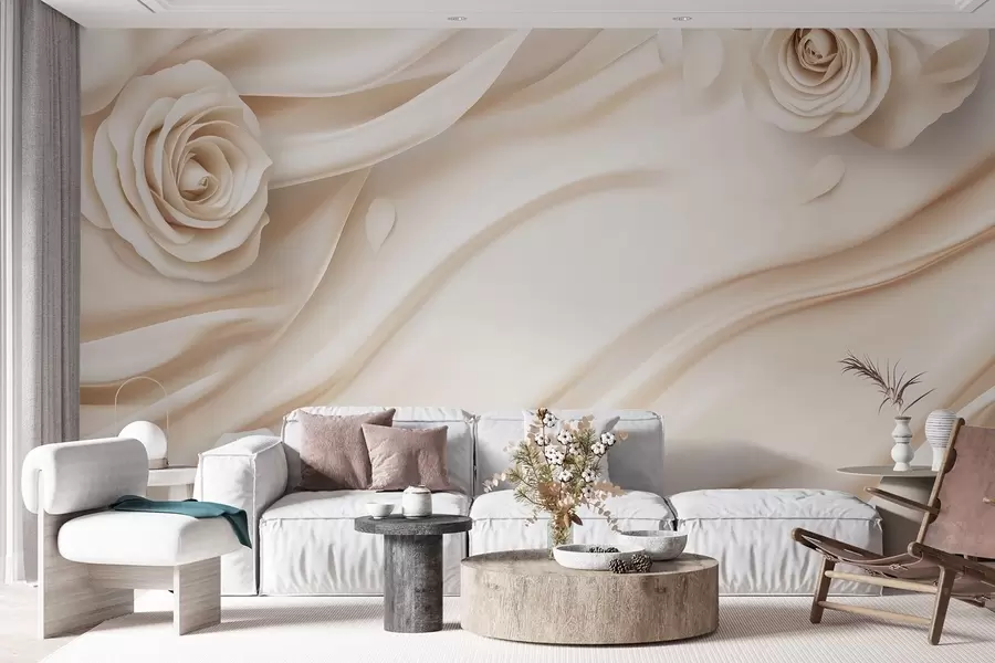 zidne murale Elegantna bež pozadina s ružama w02197