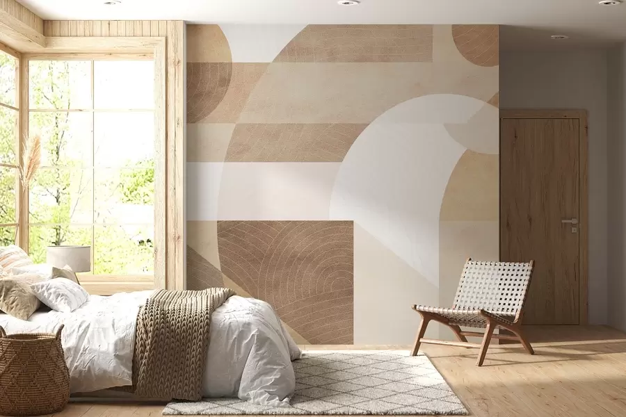 zidne murale Moderna geometrija s apstraktnim oblicima, teksturiranim detaljima u bež i smeđim tonovima w02140