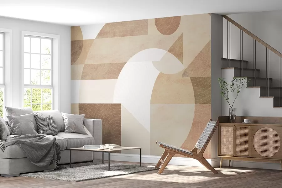 zidne murale Moderna geometrija s apstraktnim oblicima, teksturiranim detaljima u bež i smeđim tonovima w02140