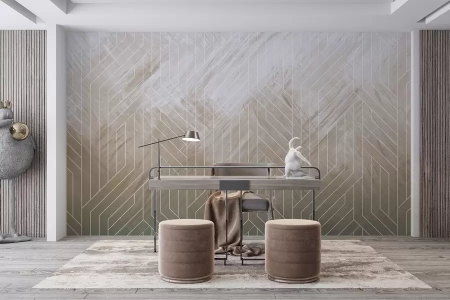 zidne murale Geometrijska apstraktna pozadina s dijagonalnim linijama i efektom gradijenta u nijansama smeđe w08433v1