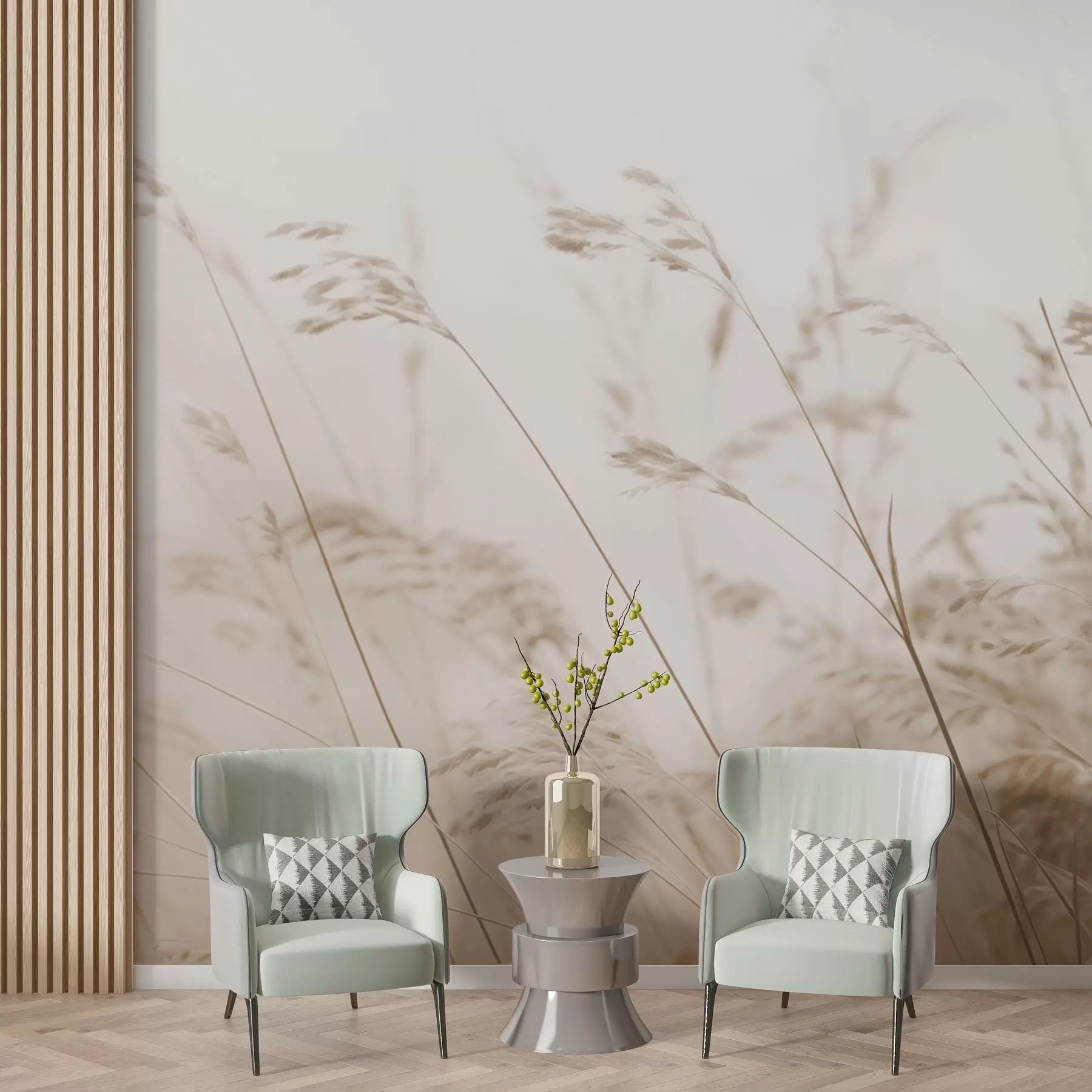 zidne murale Poljske trave u maglovitu zoru w02250