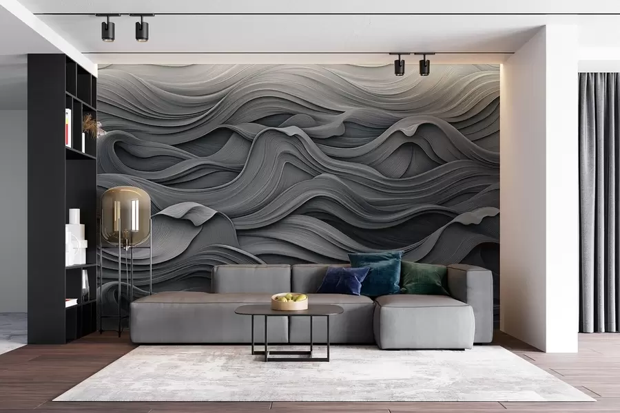 zidne murale Tamno sivi valovi w02311v1