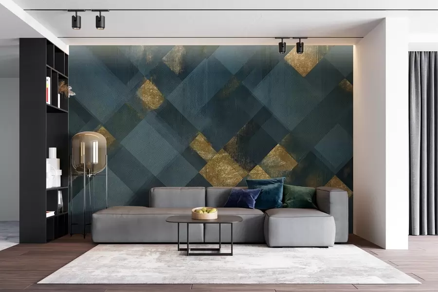 zidne murale moderna geometrija u luksuznom stilu sa smaragdnom nijansom w02340v1