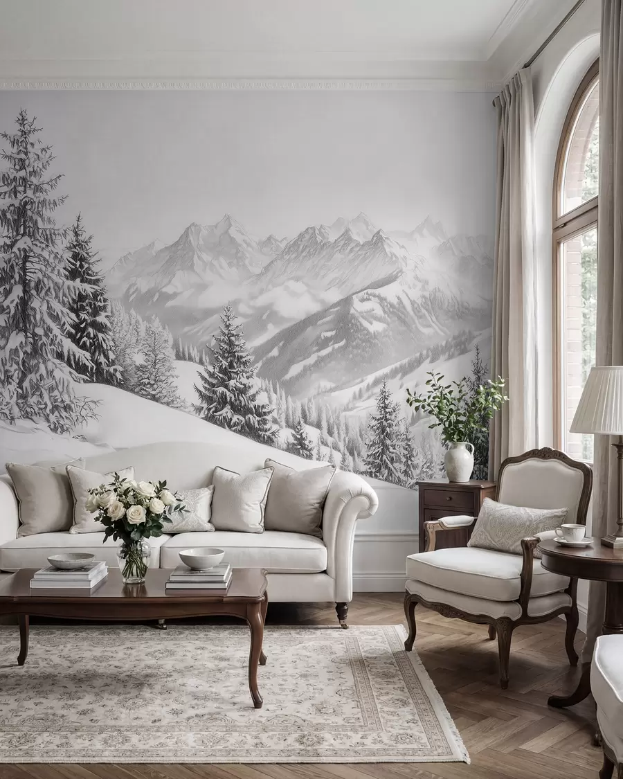 zidne murale Pogled na snježne planine w02353