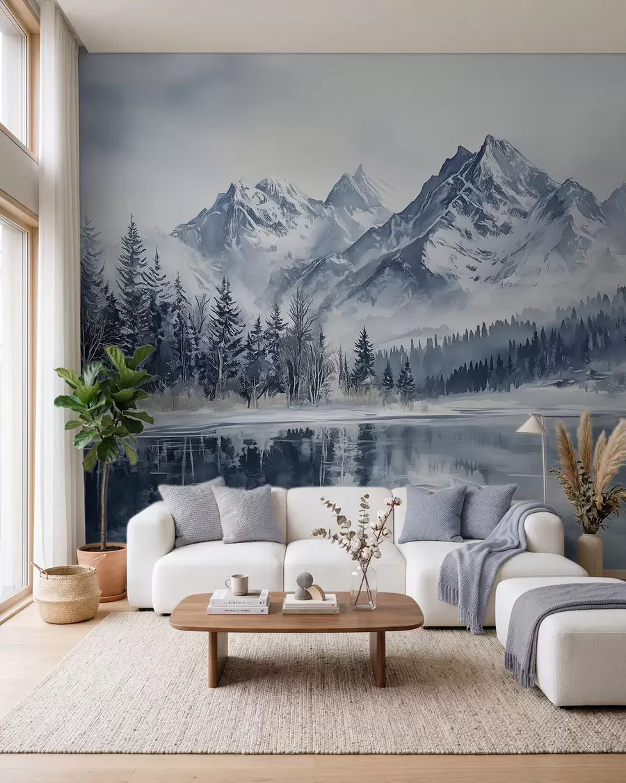 zidne murale Snježna šuma i vrhovi w02358