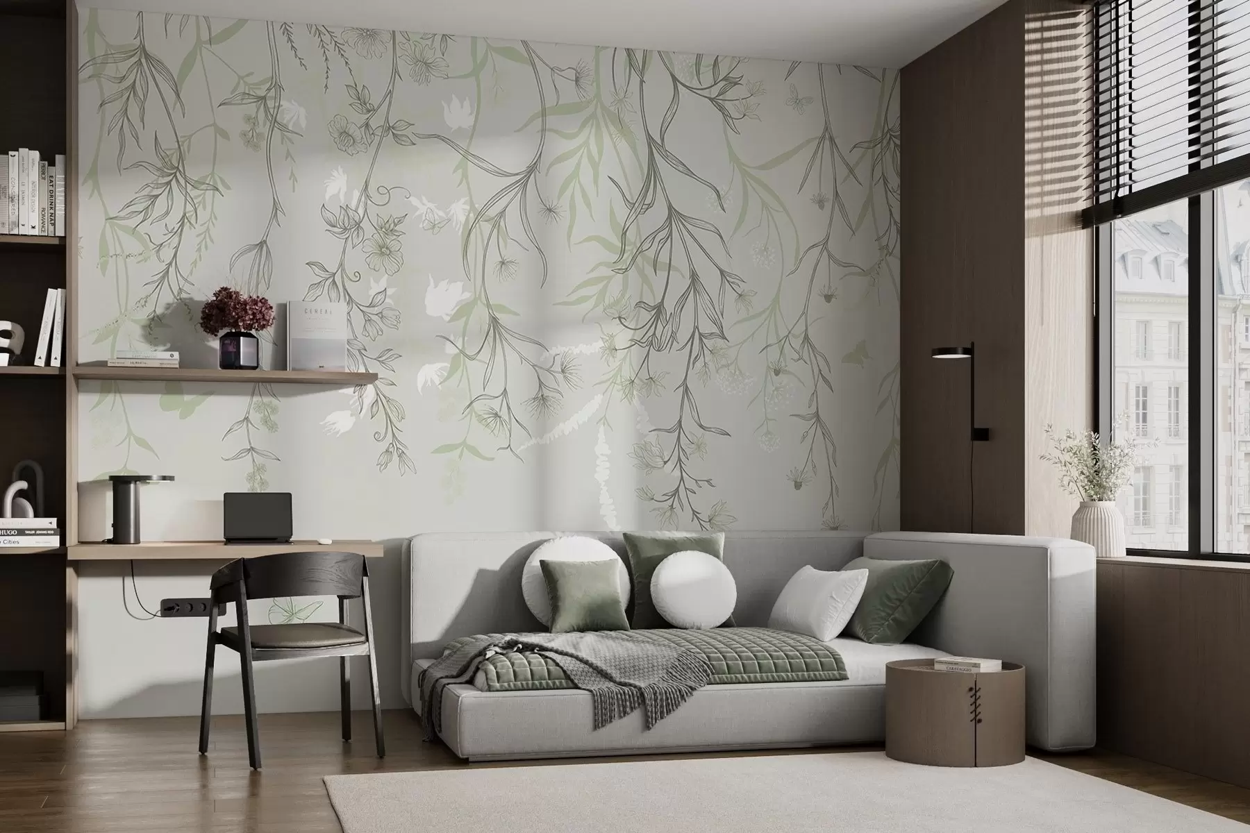 zidne murale Tanko linearno cvijeće koje visi s planine w02007v3