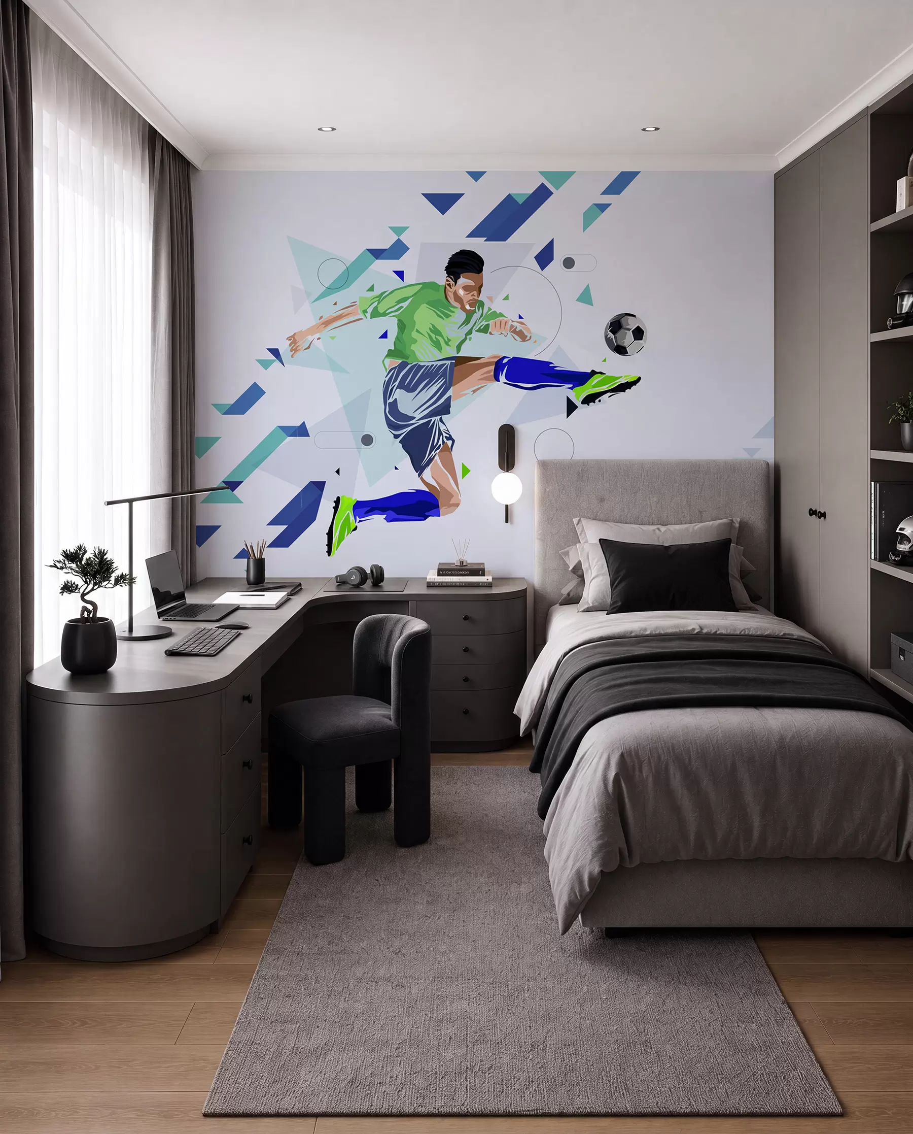 zidne murale nogometaš koji šutira loptu w02401