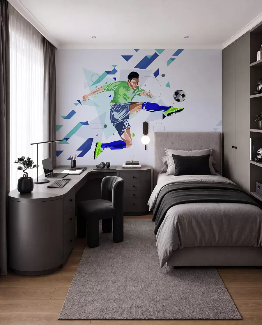 zidne murale nogometaš koji šutira loptu w02401