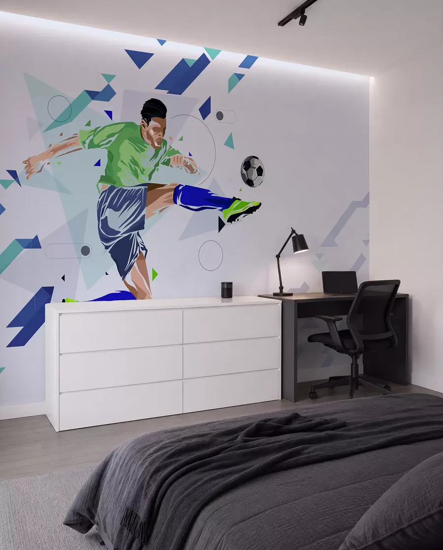 zidne murale nogometaš koji šutira loptu w02401