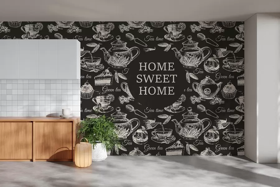 zidne murale tamne tapete za kuhinju s bež uzorcima w02404