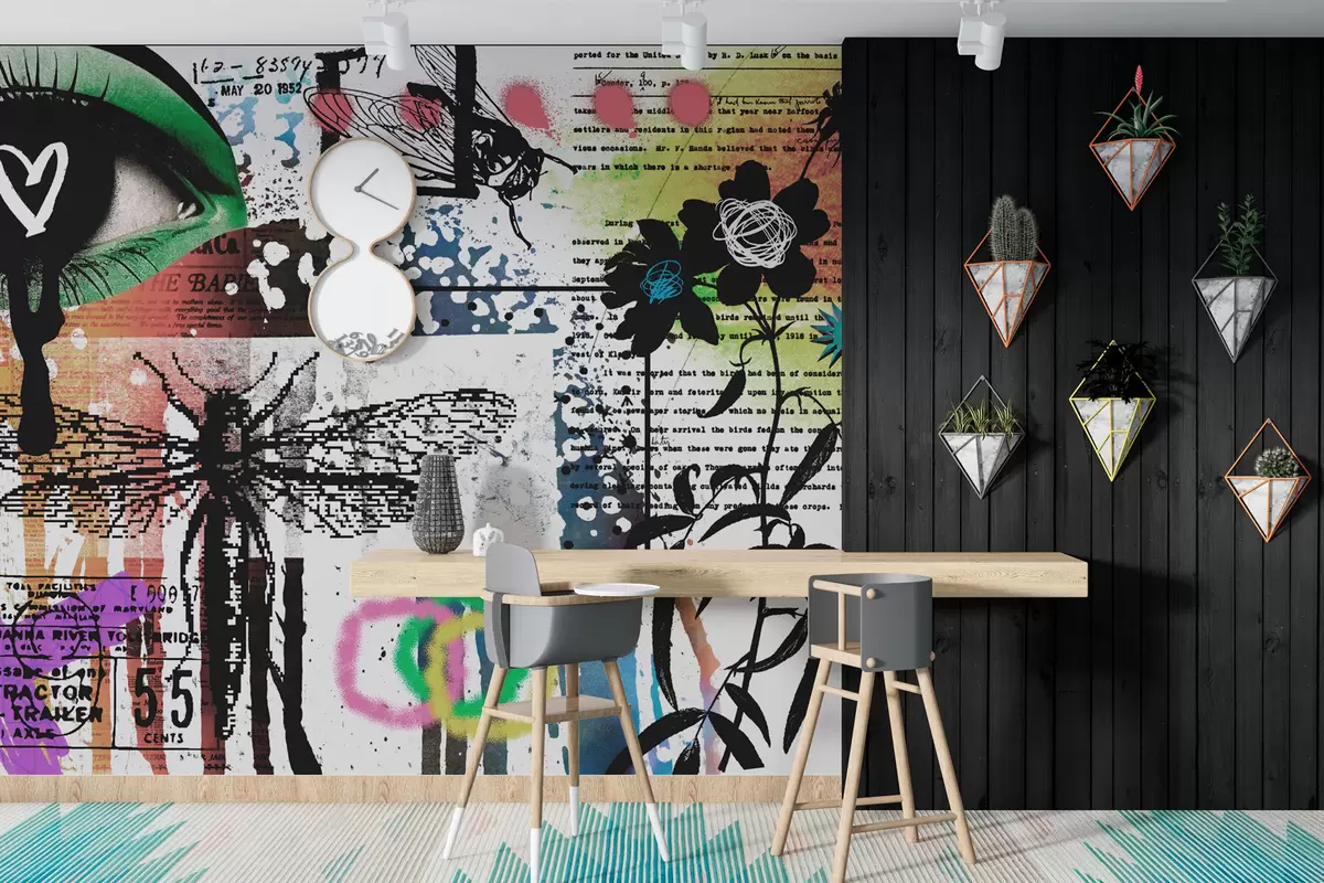 zidne murale Natpisi u stilu grafita, cvijeće, figure w02255