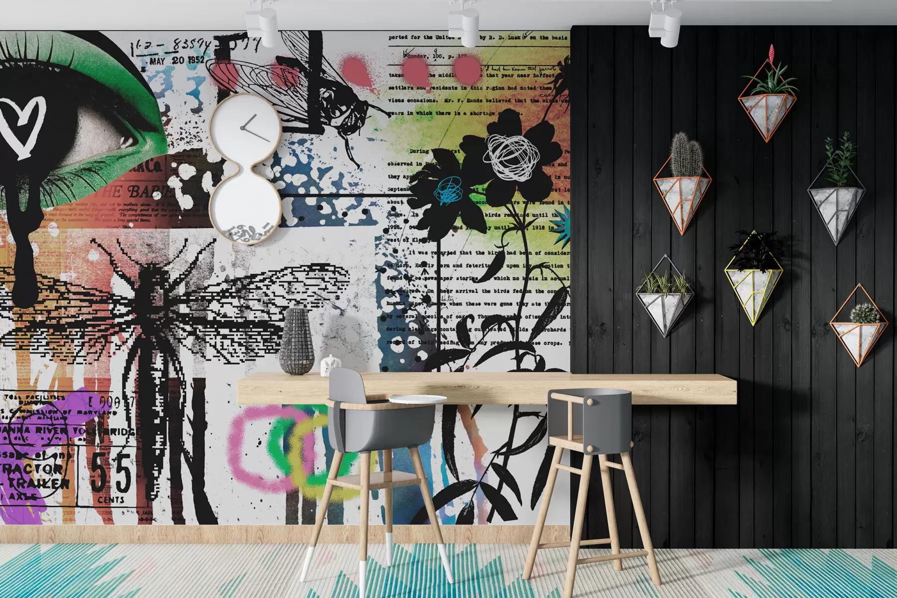 zidne murale Natpisi u stilu grafita, cvijeće, figure w02255