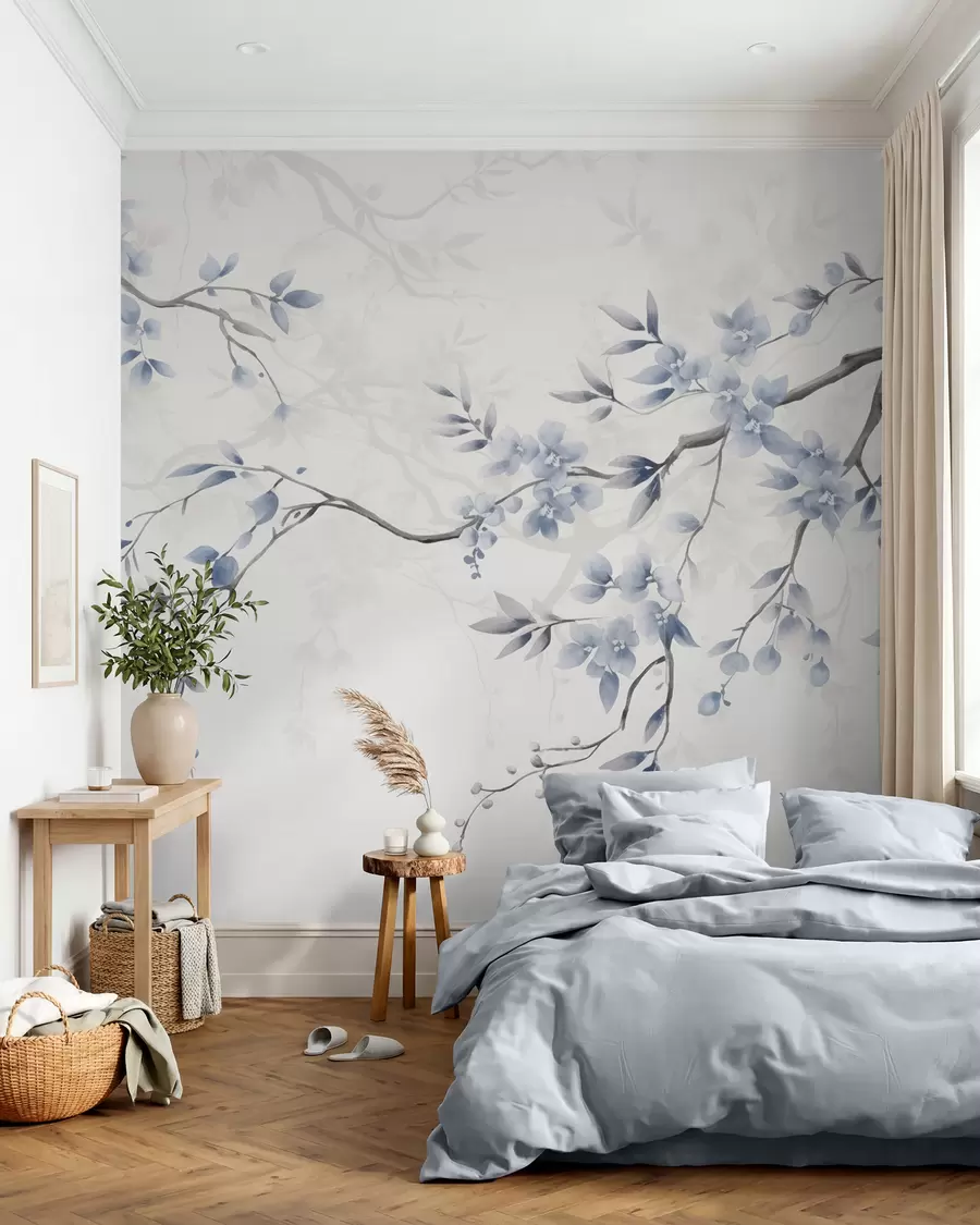 zidne murale Moderne grane s cvijećem i lišćem w02449