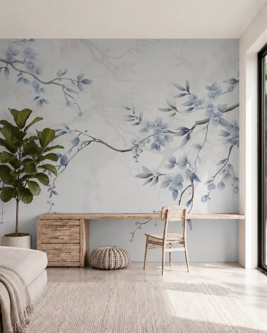 zidne murale Moderne grane s cvijećem i lišćem w02449
