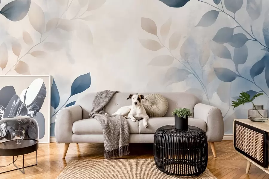 zidne murale nježno lišće u tehnici akvarela w02453