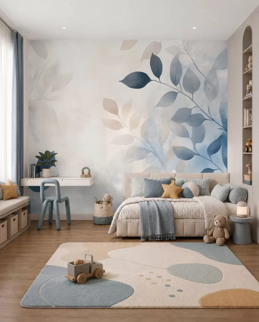 zidne murale nježno lišće u tehnici akvarela w02453