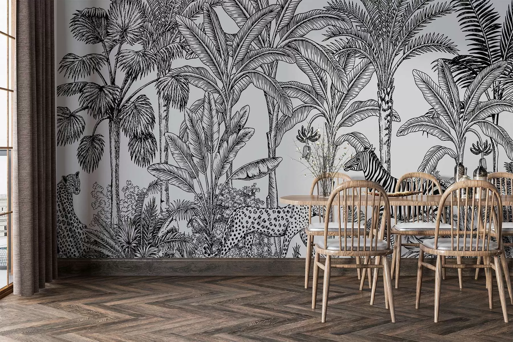 zidne murale Savana s leopardima i zebrama w02419