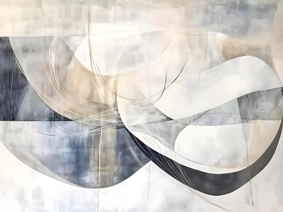 zidne murale Apstraktni oblici i forme u nijansama bijele, sive, bež i plave na pozadini zamućene teksture w08461