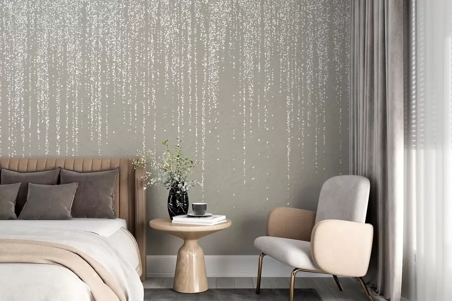 zidne murale Okomiti elegantni ispis točkastog vijenca na teksturiranoj pozadini bež boje stvara osjećaj dubine i pokreta w08470