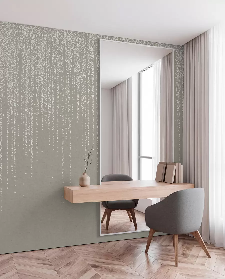 zidne murale Okomiti elegantni ispis točkastog vijenca na teksturiranoj pozadini bež boje stvara osjećaj dubine i pokreta w08470