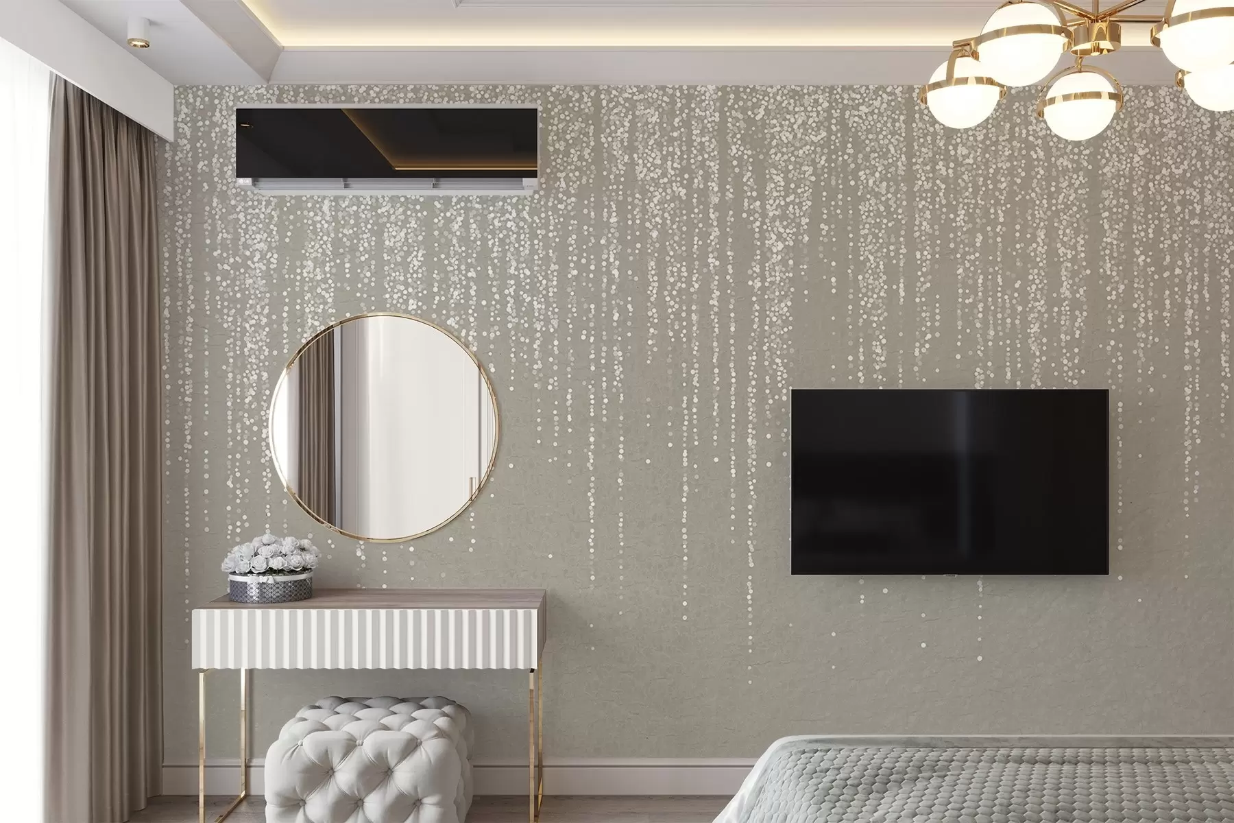 zidne murale Okomiti elegantni ispis točkastog vijenca na teksturiranoj pozadini bež boje stvara osjećaj dubine i pokreta w08470