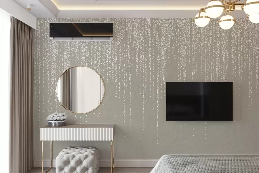 zidne murale Okomiti elegantni ispis točkastog vijenca na teksturiranoj pozadini bež boje stvara osjećaj dubine i pokreta w08470
