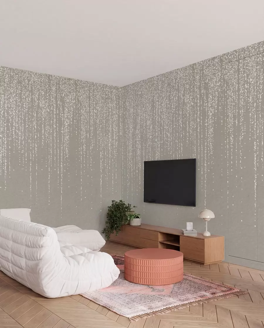 zidne murale Okomiti elegantni ispis točkastog vijenca na teksturiranoj pozadini bež boje stvara osjećaj dubine i pokreta w08470