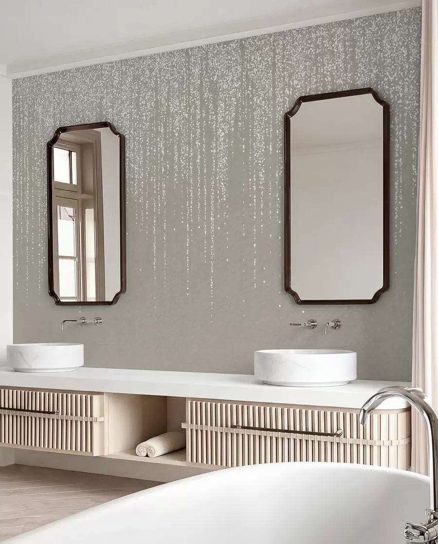 zidne murale Okomiti elegantni ispis točkastog vijenca na teksturiranoj pozadini bež boje stvara osjećaj dubine i pokreta w08470