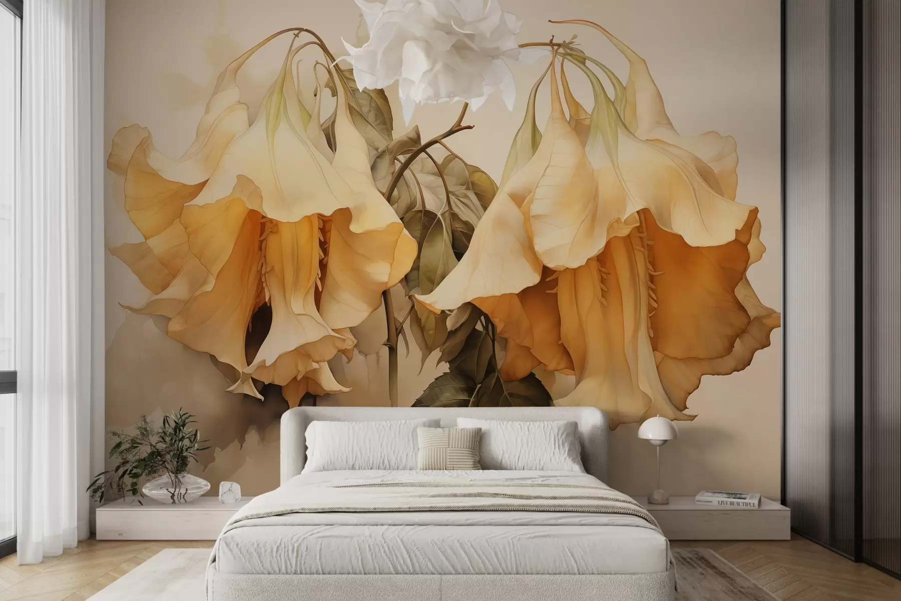 zidne murale Žuto narančasto cvijeće imitacija akvarela w02467