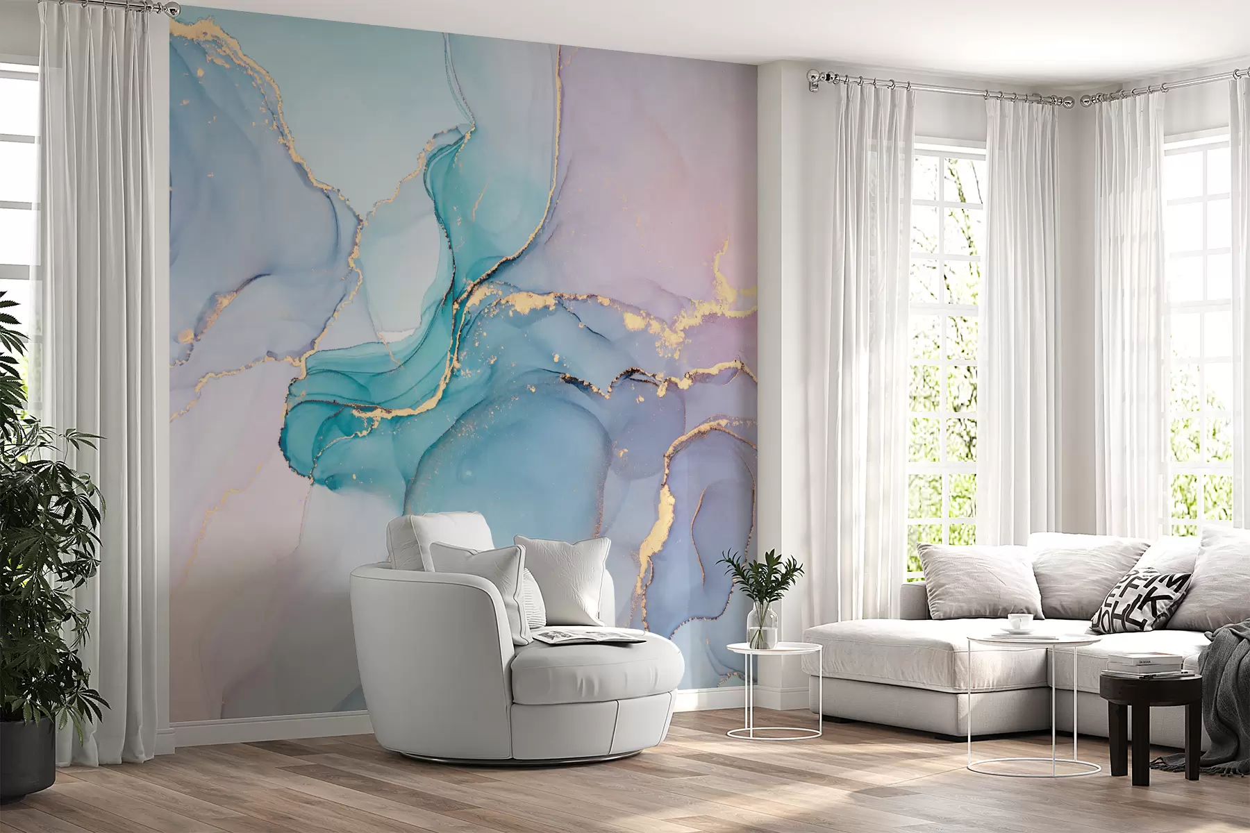 zidne murale Mramor - azurno, ružičasto u49408
