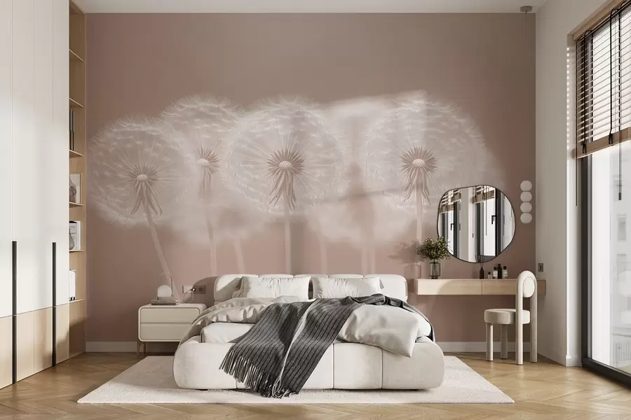 zidne murale Nježni ružičasti prozračni maslačci na ružičastoj prirodnoj pozadini w08498v1