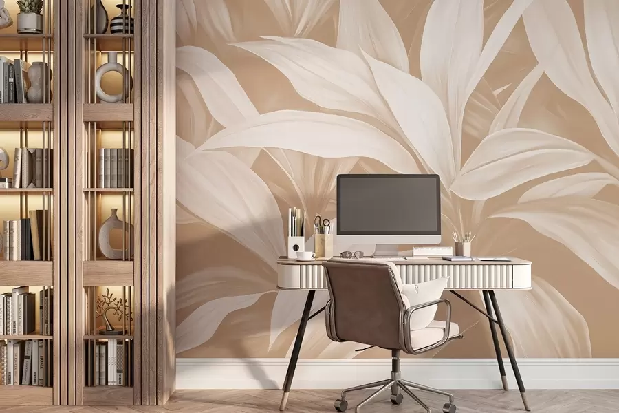 zidne murale Veliki listovi biljke u nježno ružičastoj boji w08501