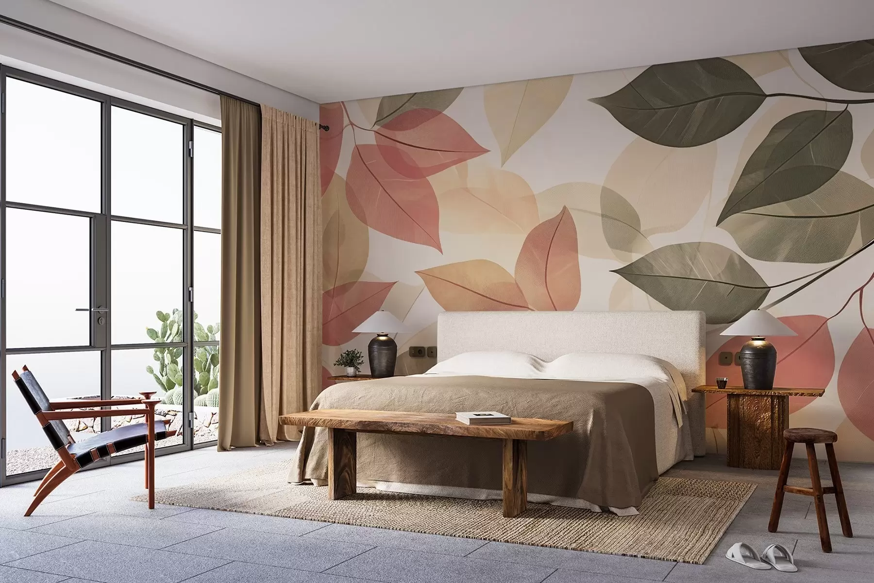 zidne murale Grane lišća u crvenim i zelenim tonovima w08502