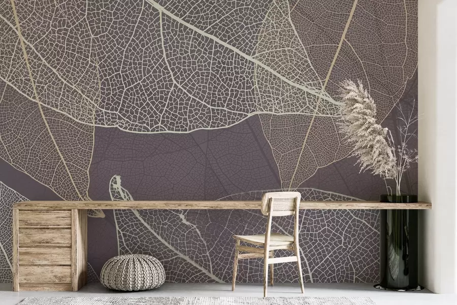 zidne murale krupni plan lišća s venama u ljubičasto-sivim tonovima w02520v3