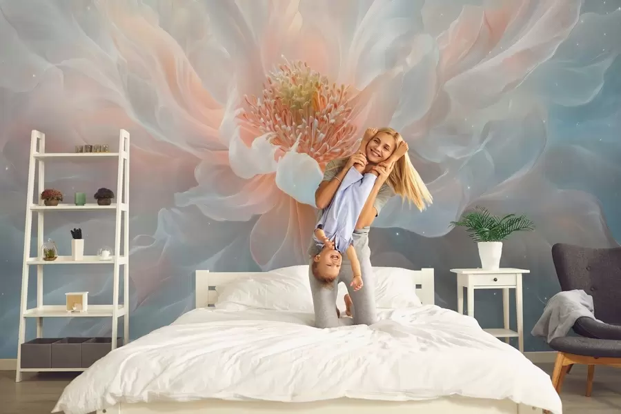 zidne murale sanjiva, eterična slika velikog, nježnog cvijeta u nježnim pastelnim tonovima w02545