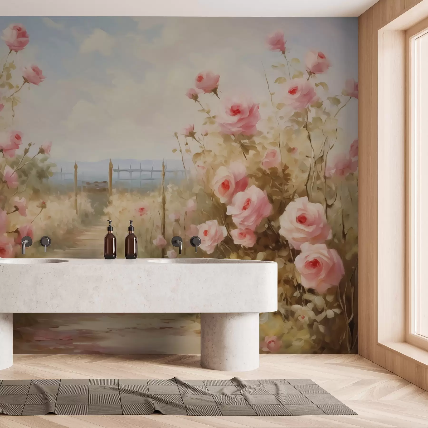 zidne murale Vrt s ružama imitacija slikarskih poteza w02590