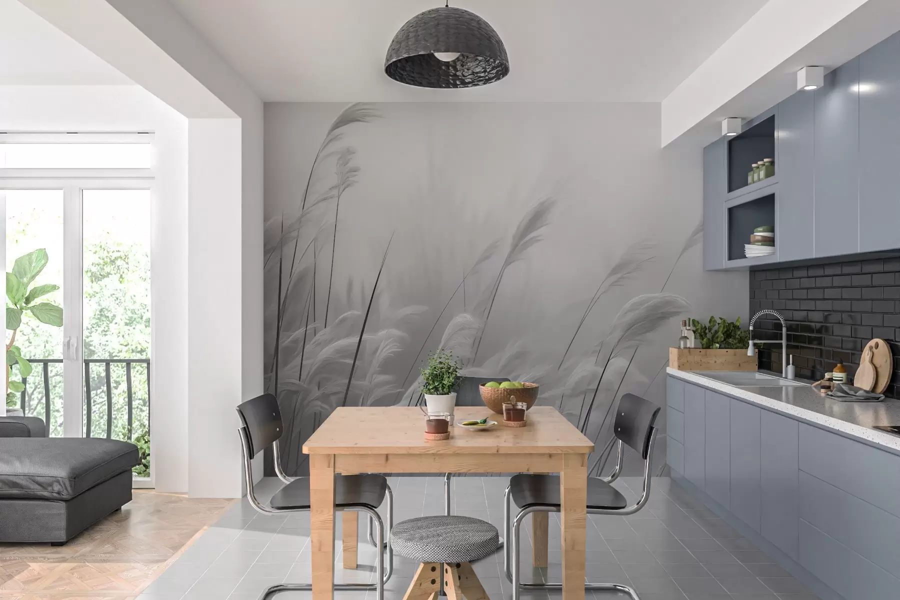 zidne murale Suha trava u bijeloj i crnoj boji w02599v1