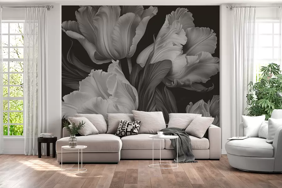 zidne murale Crno-bijeli tulipani u fotorealističnom stilu w02557