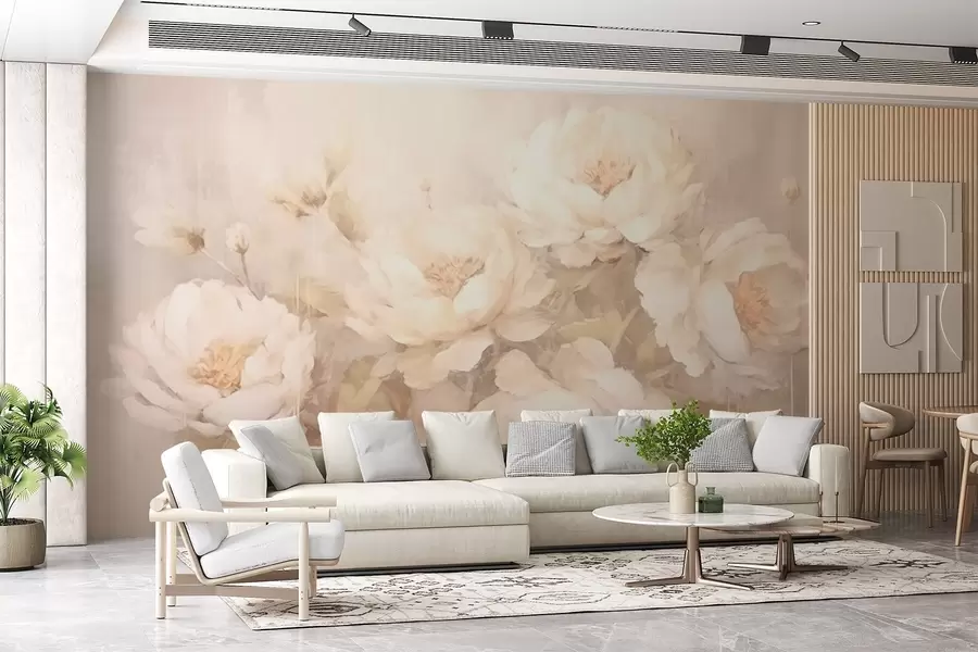 zidne murale Bijeli božuri na teksturiranoj pozadini w02571