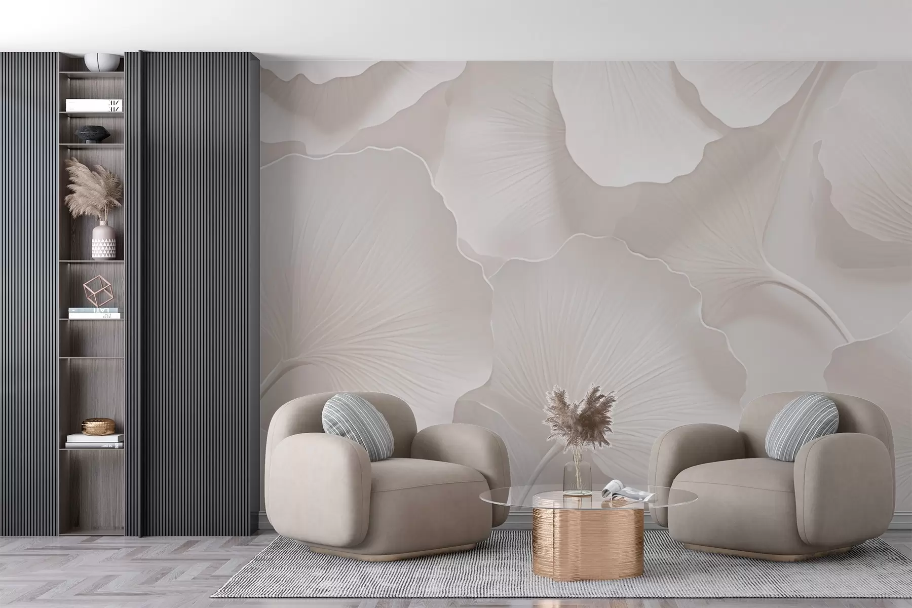 zidne murale Elegantno bež lišće ginka w02577