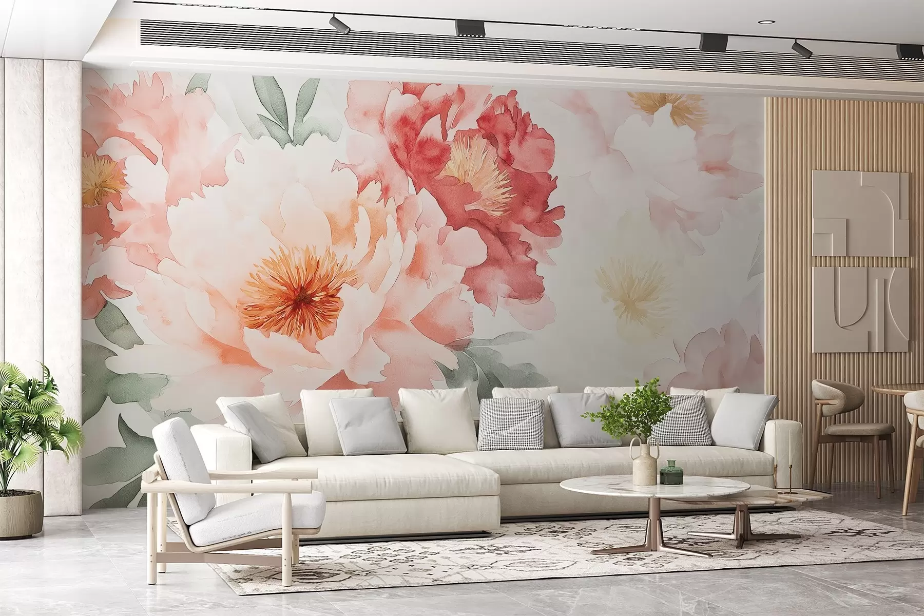 zidne murale Veliki nježni akvarelni božuri w08571