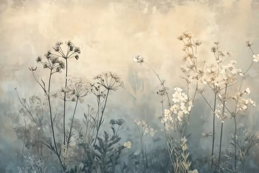 zidne murale tapeta u ekološkom stilu s poljskim cvijećem i biljkama na teksturiranoj pozadini w02685