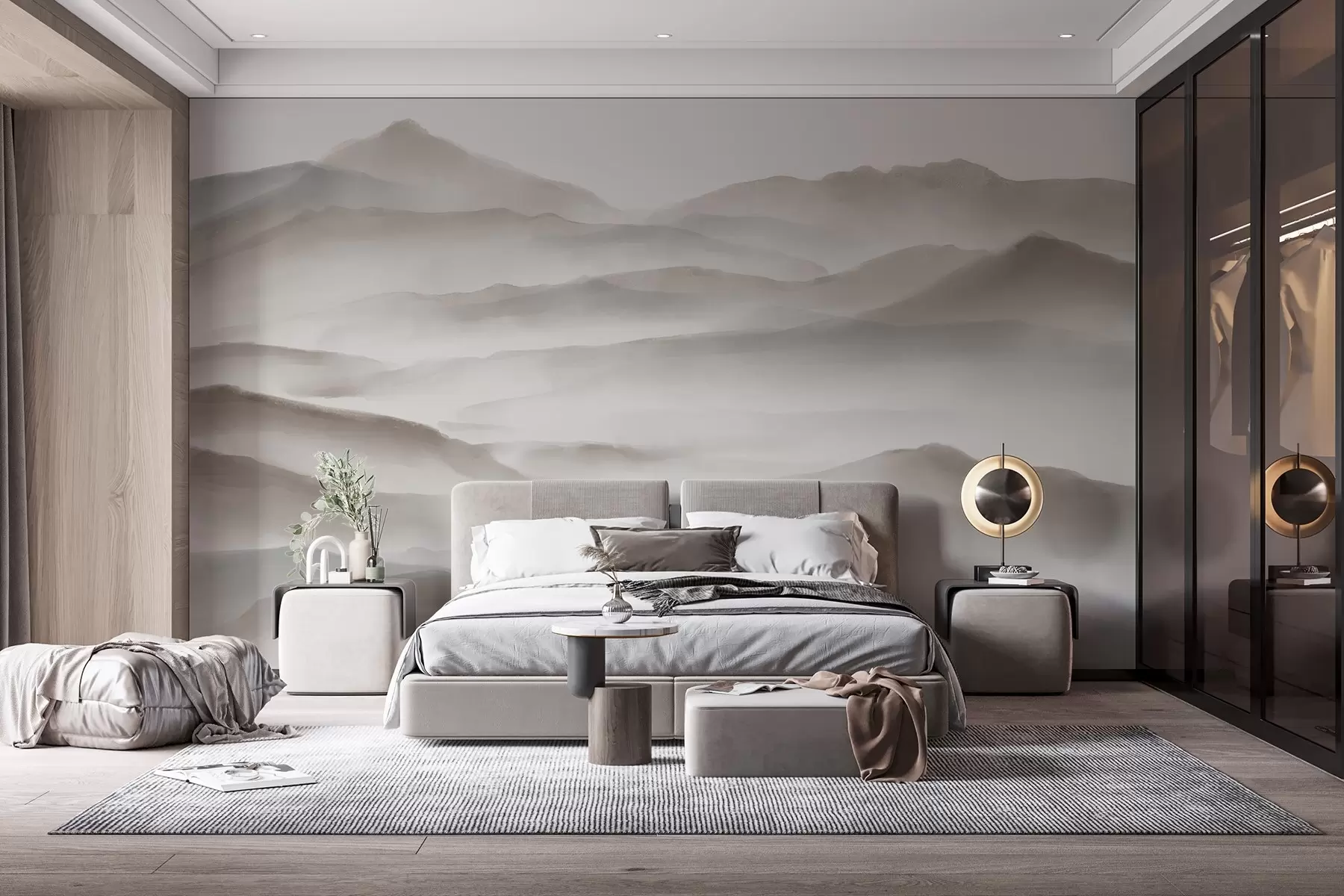 zidne murale Minimalistički planinski krajolik s valovitim brežuljcima i maglom stvara spokojan i atmosferičan ispis w08602