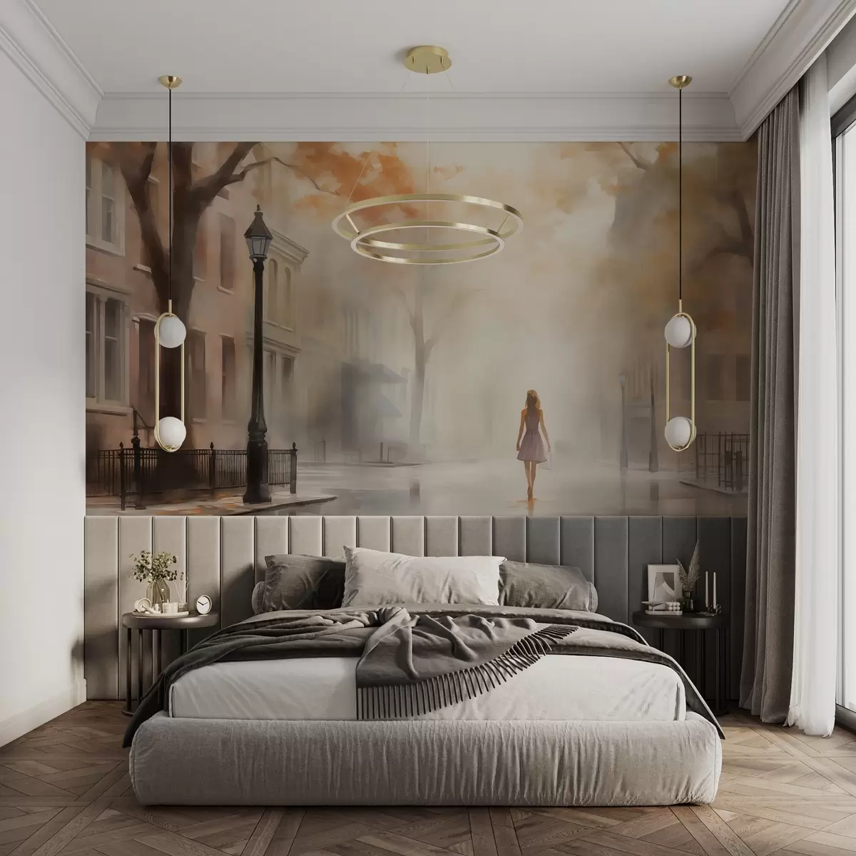 zidne murale Jesen grad u magli w08591