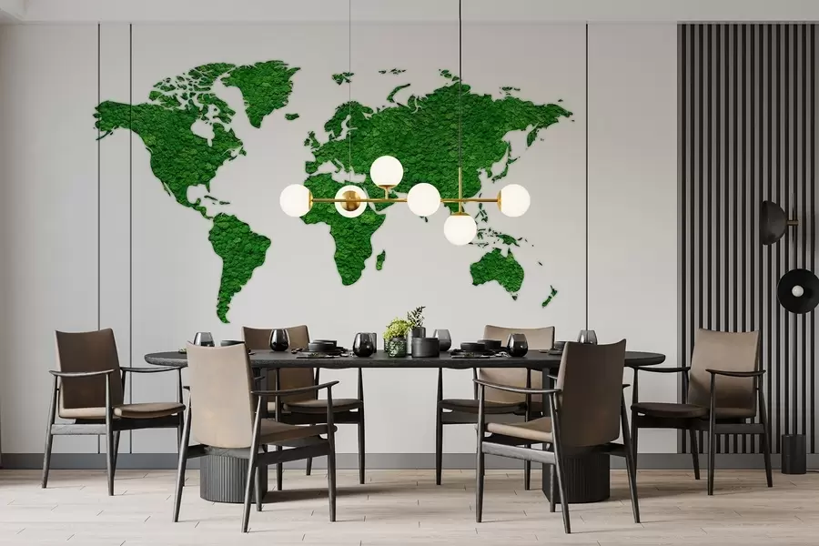 zidne murale Karta svijeta s mahovinom, prirodom, zelenom paletom boja  w02657