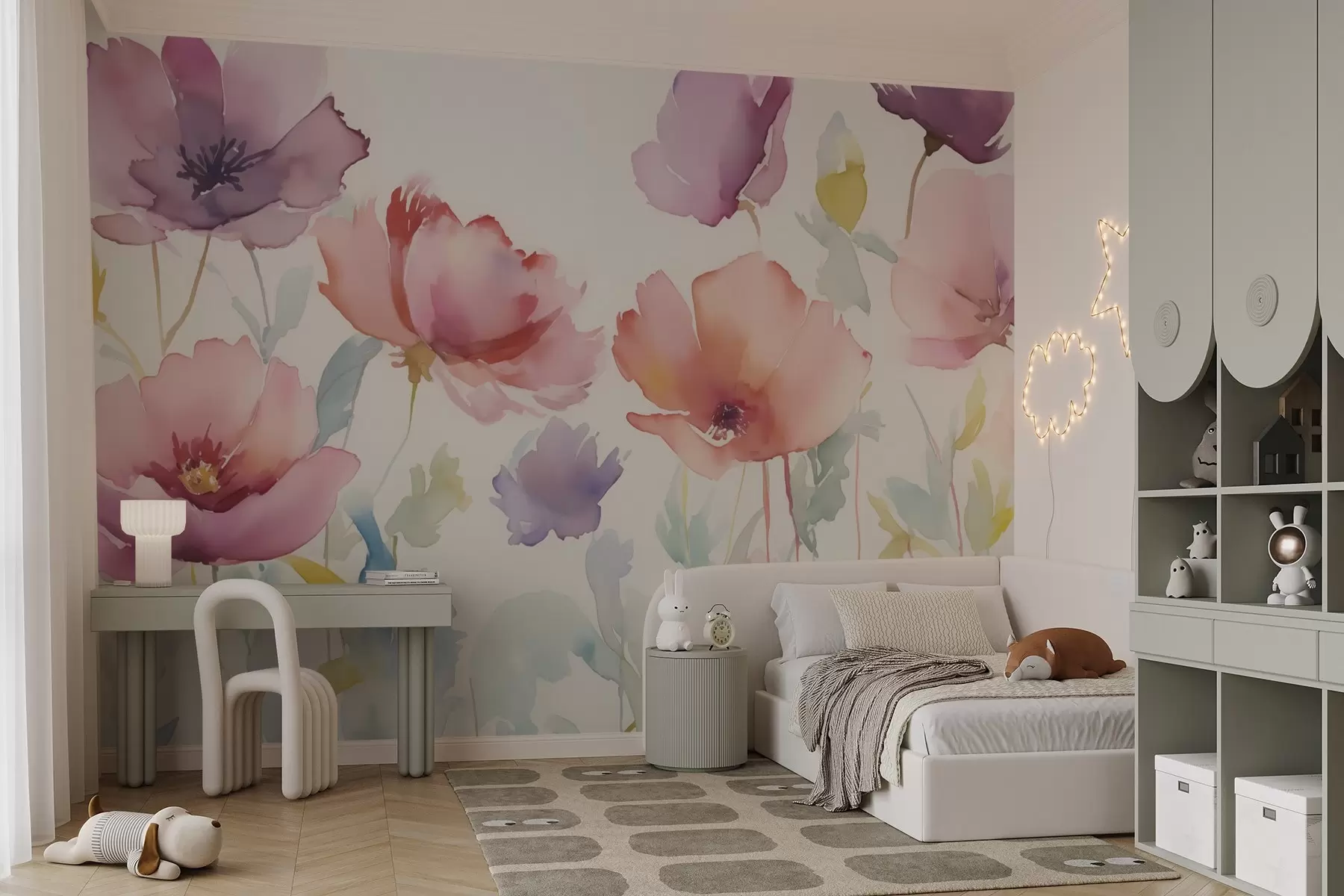 zidne murale Svijetlo cvijeće imitacija zamućenog akvarela w02728