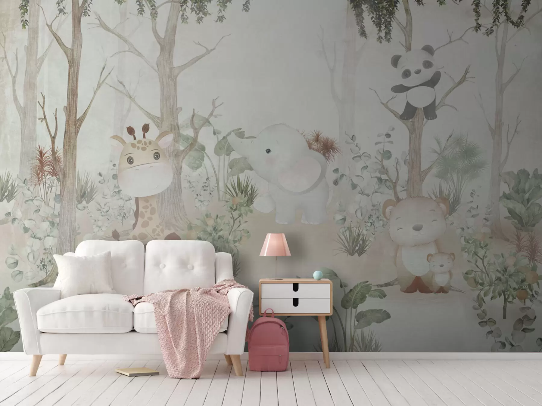zidne murale Preslatke životinje istražuju mirnu šumu u73879